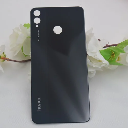 Для HUAWEI Honor 8X крышка батареи+ клей для Honor 8X крышка батареи Задняя стеклянная дверь Корпус чехол Задняя панель с объективом камеры - Цвет: black no lens