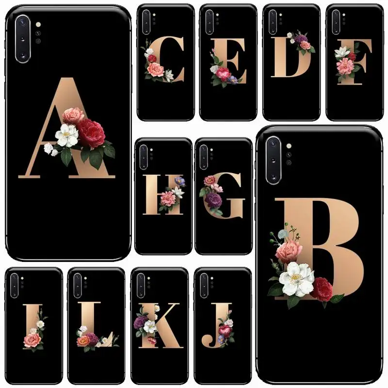 

Black letters name flowers Phone Case For Samsung Galaxy S8 S9 S10 Plus S10E Note 3 4 5 6 7 8 9 10 Pro Lite cover