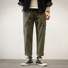 Новинка Осень/Зима, одноцветные узкие штаны-шаровары, грузовые штаны, мешковатые, большие размеры, Повседневная модная Молодежная мужская одежда
