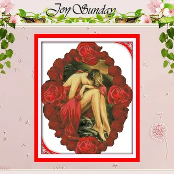 

Rose & Beautiful Woman Counted Cross Stitch 11 14CT Handmade Cross Stitch Set wholesale Cross-stitch Kits Embroidery Needlework