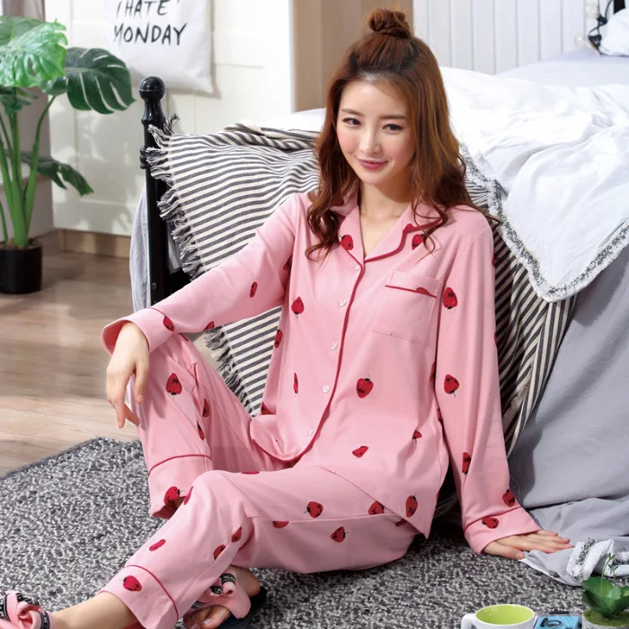 

Spring Korean-style Qmilch Pajamas WOMEN'S Cardigan Long Sleeve Trousers Large Size GIRL'S Sweet Homewear Set-Outer Wear