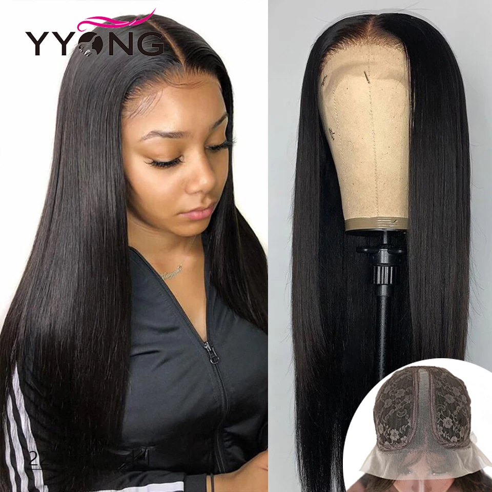YYong Peruvian Straight 1x4 & 1x6 T Part Transparent Lace Part Wigs Remy Human Hair Wig With Natural Hairline 120 30 32inch
