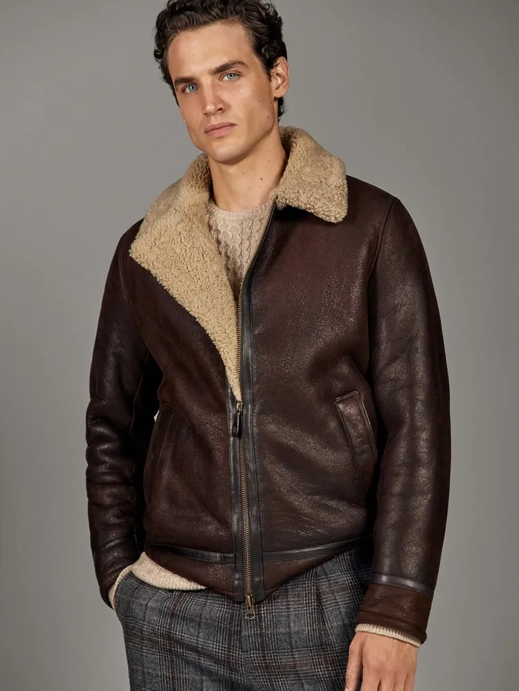 

Free shipping,Winter thick Genuine Sheepskin coat,B3 Wool Shearling,warm fur jacket,mens plus size genuine leather jackets.