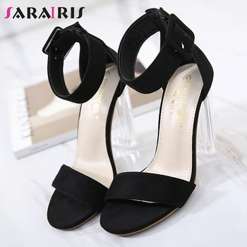 

SARAIRIS New Ladies Party High Clear Heels Sandals Sweet Concise Date Sandals Women High Block Heels Summer Shoes Woman