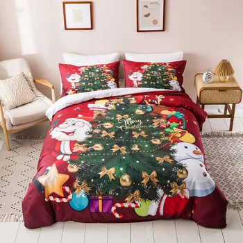 

2020 Bedding Article Christmas Series 3D Digital Printing Three-piece Set Bed Sheet Quilt Cover Pillow Case