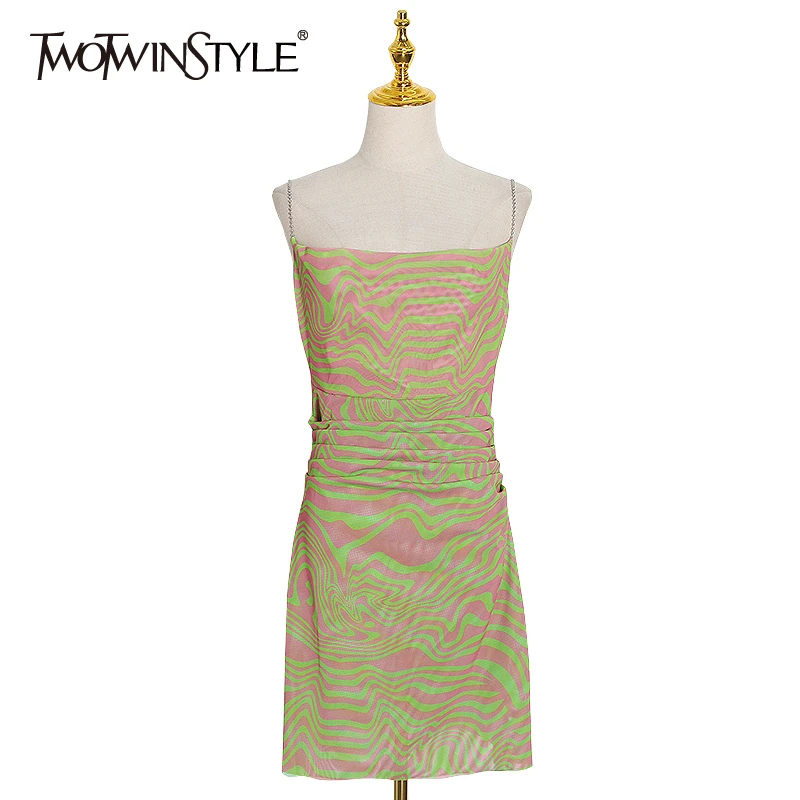 TWOTWINSTYLE Casual Prin Women Dress Square Collar Sleeve Spaghetti Strap High Waist Hit Color Mini Dresses Female Clothes Tide TWOTWINSTYLE Casual Prin Women Dress Square Collar Sleeve Spaghetti Strap High Waist Hit Color Mini Dresses Female Clothes Tide