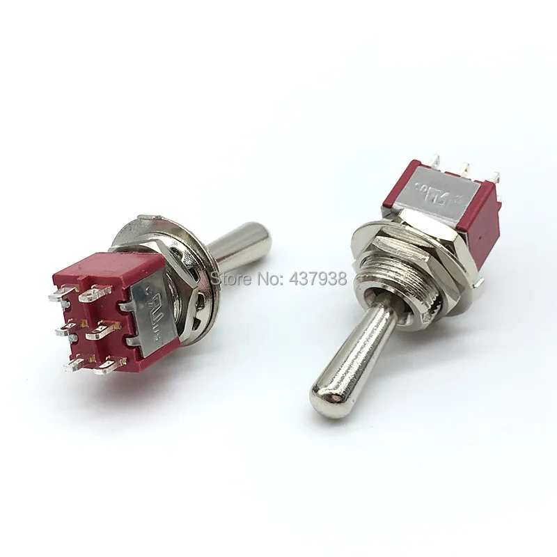 2PC 12mm DPDT 6Pin 3Position on off on Maintained Mini Toggle Switch Large Long Handle 3A 250VAC/5A 125VAC