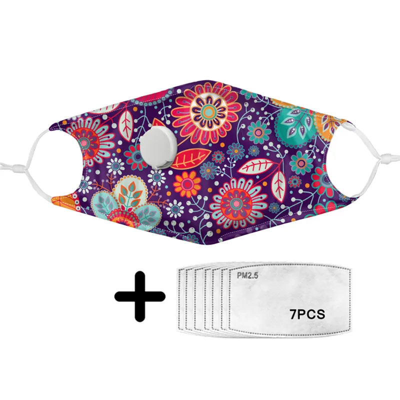 

2020 Colorful African Element Flower Pattern Mask with PM2.5 Filter and Breathing Valve Women Face Masks Daily Outing Protective