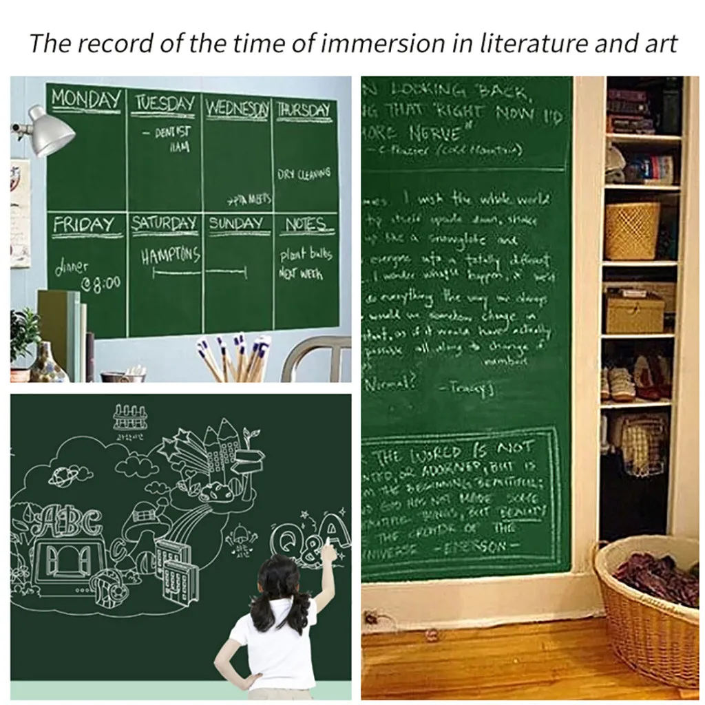 200*45cm Waterproof Blackboard Sticker Movable Kid Graffiti Writing Board Black Chalk Teaching Tool Message Reusable#G8 | Дом и сад