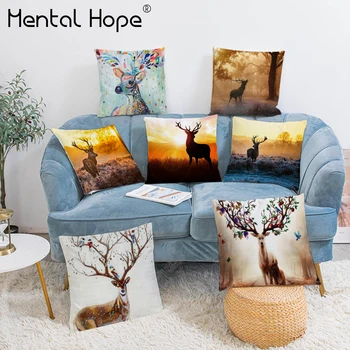 

Cartoon Deer Printed Decorative Cushion Cover Plush Sofa Throw Pillow Cover Home Decor Living Room Square Pillowcase Funda Cojin