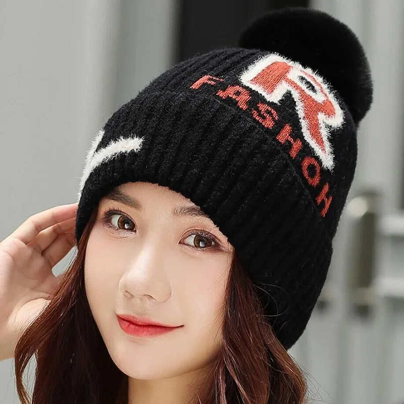 HANGYUNXUANHAO Pom Poms зимняя женская шапка модная однотонная теплая Шапки вязаные шапки бини шапки Кепки брендовый женский головной убор из плотной ткани