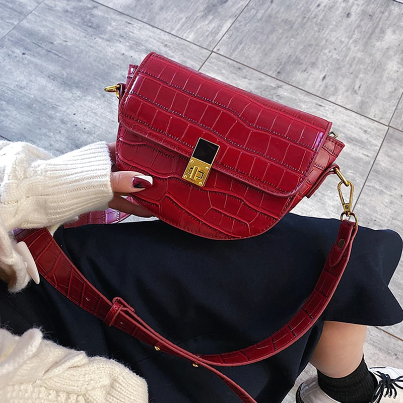 

Stone Pattern PU Leather Saddle Messenger Crossbody Bags For Women 2020 Spring New Fashion Shoulder Bag Lady Small Handbags