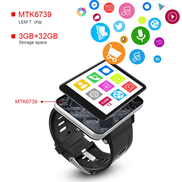 LEMFO LEM T-Reloj inteligente con pantalla táctil para hombre, smartwatch con pantalla táctil con resolución de 480x640 de 7,1 pulgadas de 3GB RAM y 32GB ROM con Android 2,86, cámara de 5MP y batería de 2700mah 2