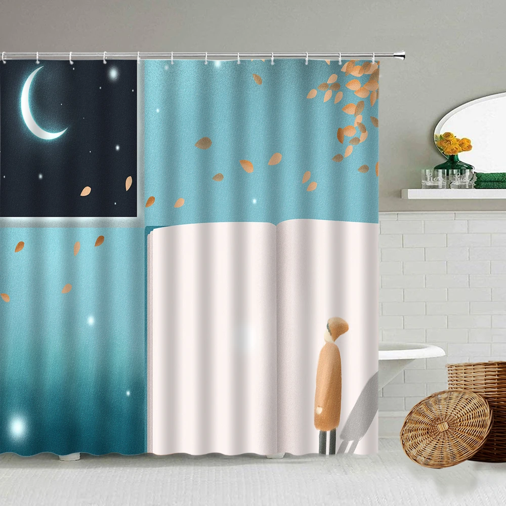 Cartoon Cute Boy Girl Pattern Shower Curtain Fantasy Blue Starry Sky Book Children Bathroom Wall Decoration Waterproof Screen Shower Curtains Aliexpress