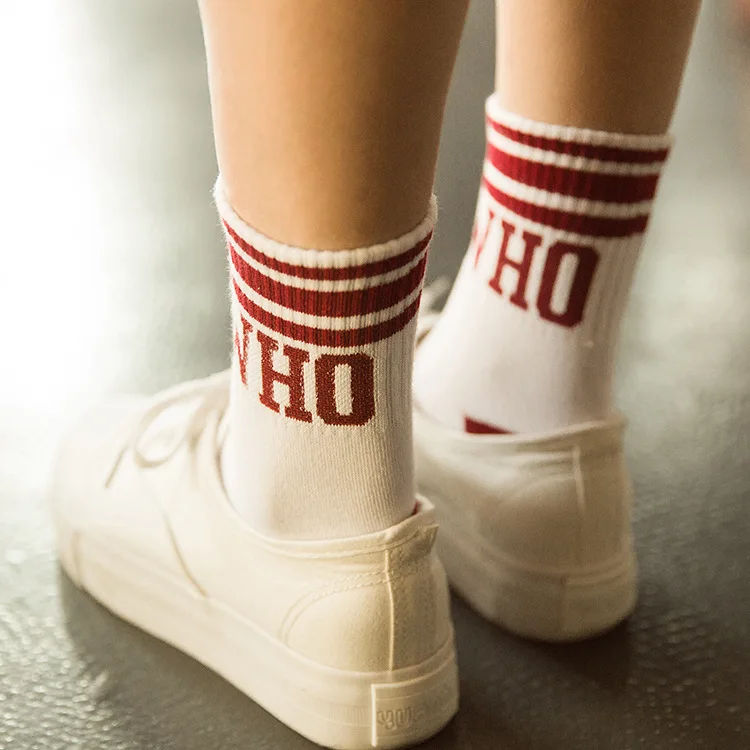 Осенние и зимние женские носки, носки без пятки с английскими буквами, хлопковые модные носки, женские хлопковые носки