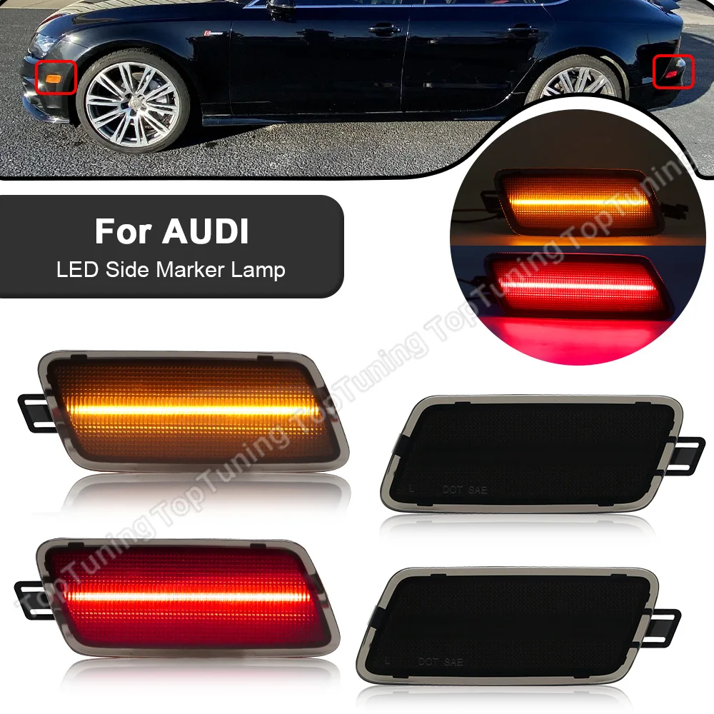 4PCS Front Amber Rear Red LED Side Marker Light Fender Lamp For Audi A7