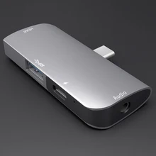 10 шт./лот 4 в 1 USB-C USB 3,1 type C концентратор с HDMI 4K 30HZ 3,5 мм аудио USB 3,0 type C PD зарядный адаптер концентратор для Macbook