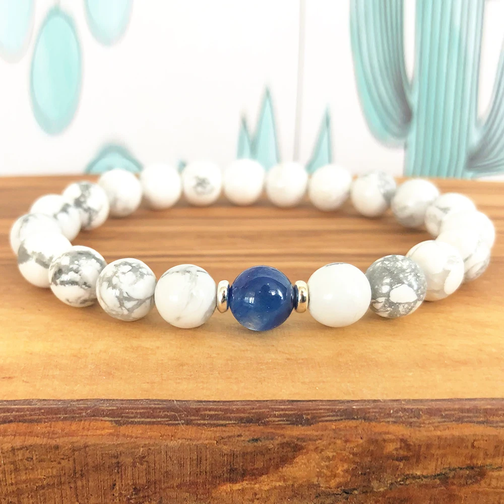 

Оптовая продажа, синий браслет AAA с кианитом Howlite Mala, новый дизайн, браслет на запястье для йоги для женщин, лечение всех чакр