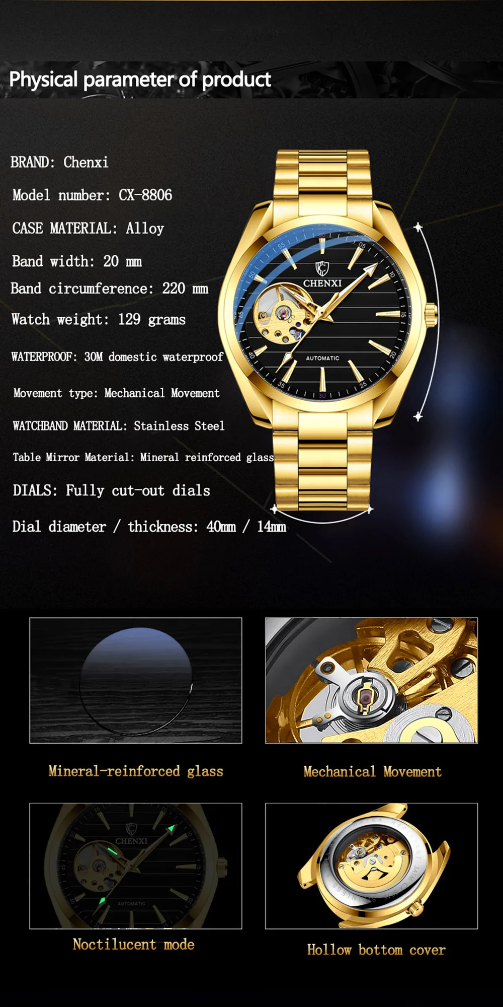 Men's Automatic Mechanical Top Brand Stainless Steel Waterproof Swiss Movement High Quality Watches Relogio Masculino