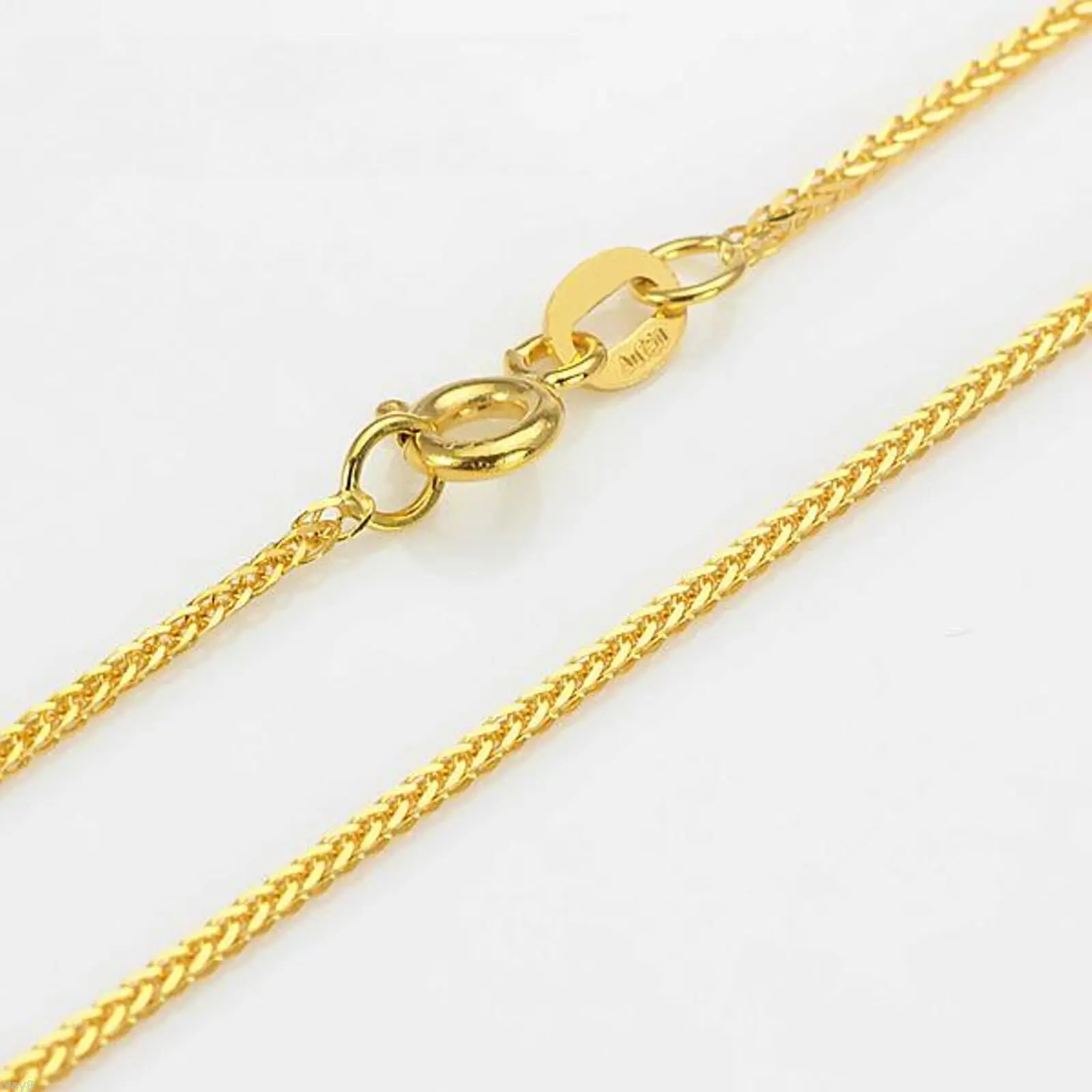 Fine Jewellery Authentic 18k Yellow Gold Necklace Bling 1mm Wheat Link Chain Necklace 16 inch 