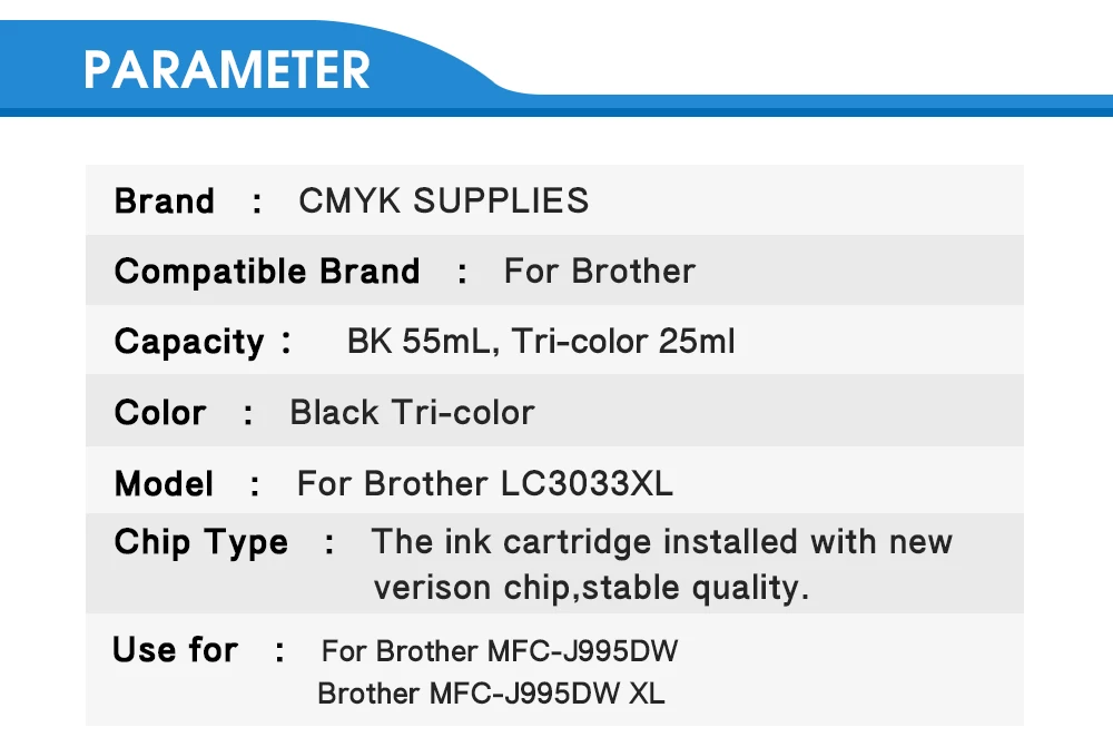 4 упаковки совместимы с чернилами Brother LC3033 High Yield черный голубой-Фиолетовый-жёлтый