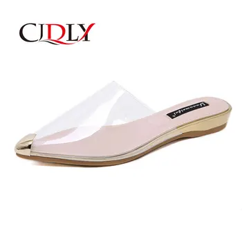 

CJDLY PVC Women Mul Pointed Toe Slippers With Flats Heels Summer Beach Shoes Slip On Casual Outside Slides Transparent Slippers