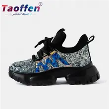 Taoffen/ женские кроссовки из натуральной кожи на толстой подошве; легкая прогулочная обувь с кристаллами; женская износостойкая обувь; Размеры 35-40