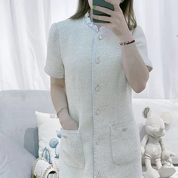 

Single-breasted tweed women dress Autumn Winter new short sleeve o-neck slim temperament lady dress