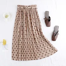 Ohryiyie черный женский модный ремень Высокая талия миди длинная Плиссированная юбка женская юбка в горошек с принтом женская юбка с поясом солнце школьная юбка