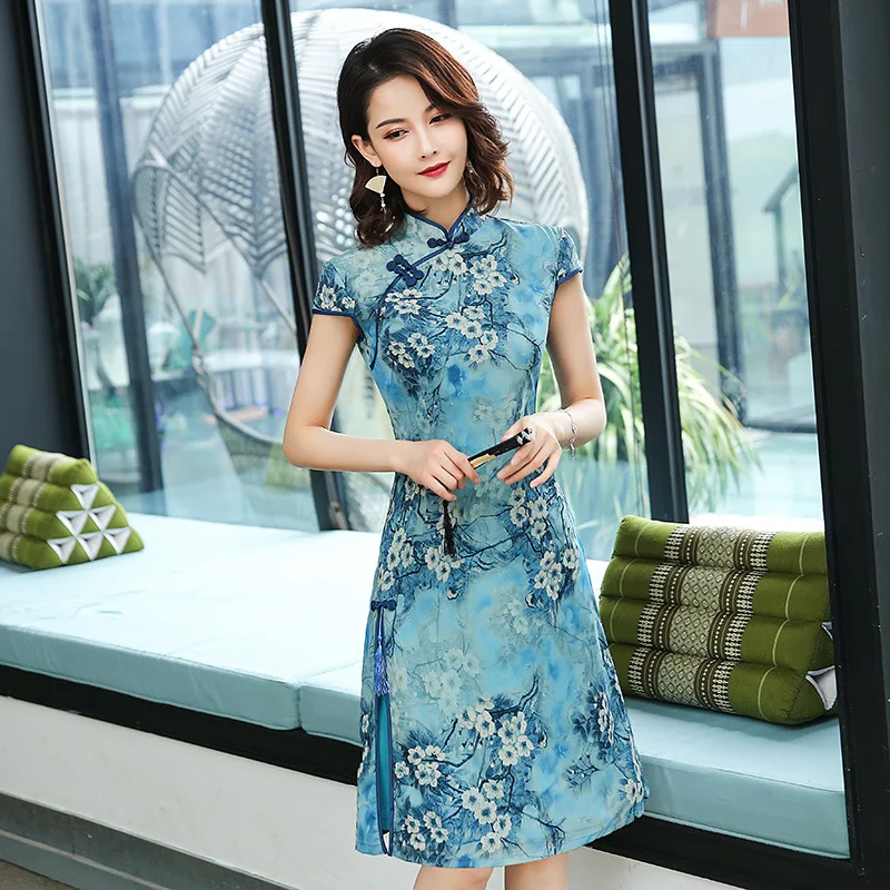FZSLCYIYI китайское платье для женщин элегантное Aodai стиль длиной до колена qipao Vestidos