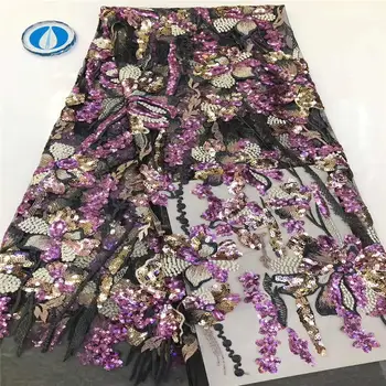 

Purple High Quality 2020 Tulle Sequins African Lace Fabric Embroidered French Net Nigerian Lace Fabrics For Wedding