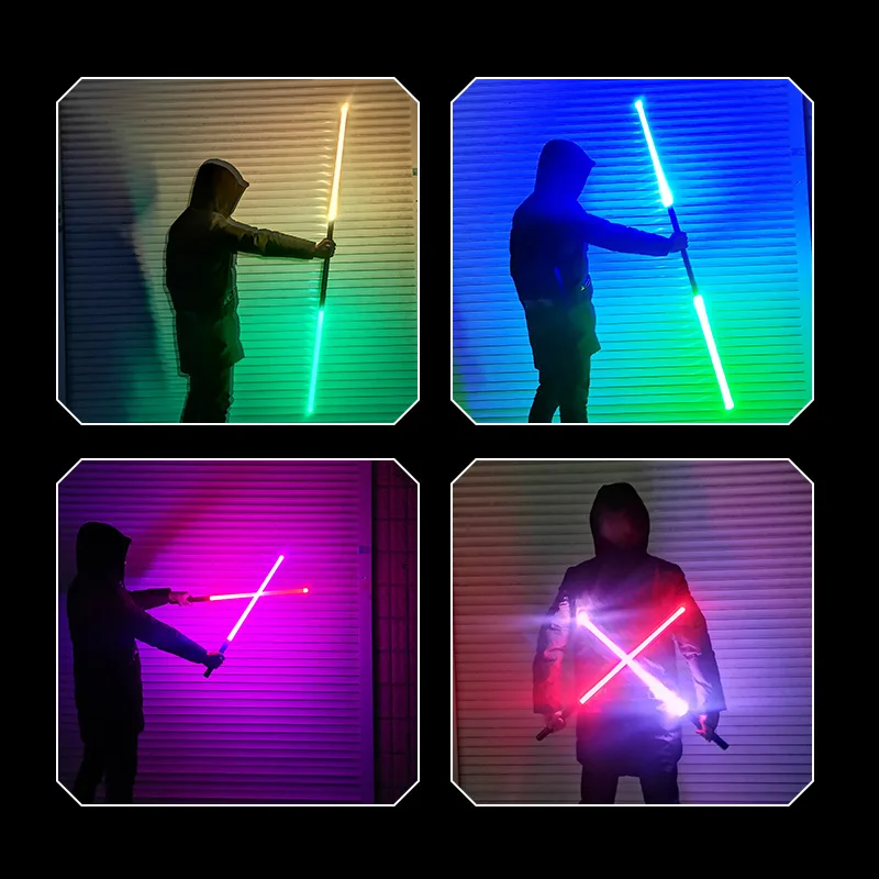 Láser sable de luz Darth Vader espada arco de Cosplay juguete doble palo de luz sable espada láser RGB intermitente juguetes para adultos regalos para chico y chica