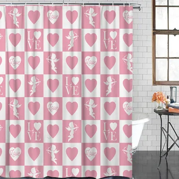 

Shower Curtain Waterproof Polyester Fabric Shower Curtain Valentine'S Day Features Cupid Hearts