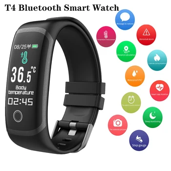 

T4 Smart Watch Bluetooth Smart Wristband Bracelet Waterproof Heart Rate Temperature Monitoring Smartwatch For IOS Android Men