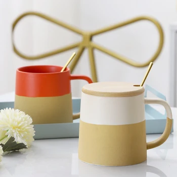

Personalised Coffee Mug with Spoon Lid Creative Nordic Large Capacity Modern Ceramic Coffee Cup Caffe Tazze Drinkware DA60MKB