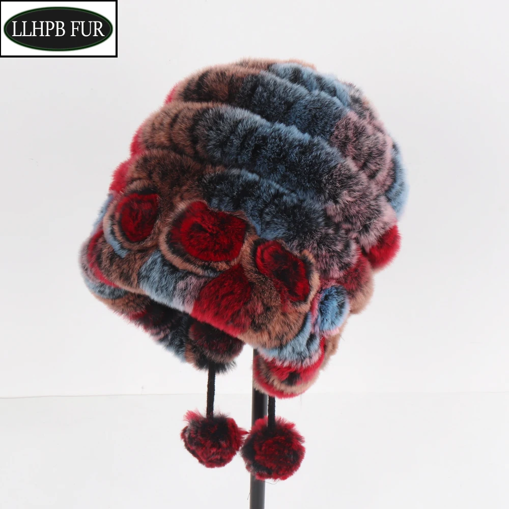 

2024 New Outdoor Ladies Fluffy 100% Natural Rex Rabbit Fur Beanies Hats Winter Women Warm Knitted Real Fur Hat Good Elastic Caps