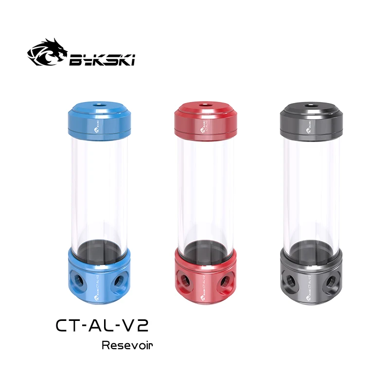 Bykski Ct-al-v2 Vermelho Azul Arma Reservatório 150 200 260 mm Comprimento Acrílico Tanque de Água de Alumínio Capa Transperant Outlets Refrigerador de Água