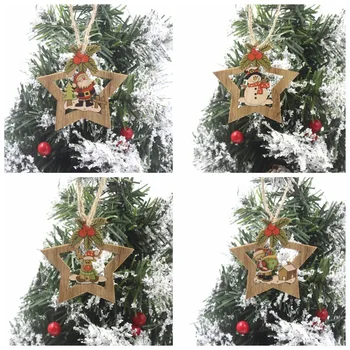 

4PC Star Wooden Pendants Christmas Decorations for Home Xmas Gifts Happy New Year 2021 Navidad 2020 Christmas Decorations Kerst