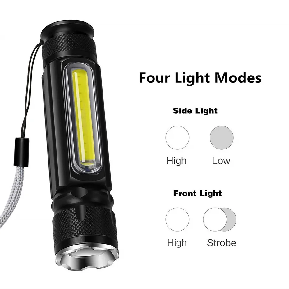 Zoom USB Перезаряжаемый светодиодный фонарик XML T6 + COB высокий люмен яркий Мини