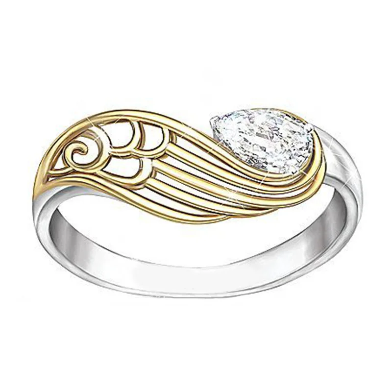 

Exquisite Shiny Women Jewelry Rings Two-tone Ring Cubic Zirconia Feather Two Tone Gold Double Layer Ring Engagement Party Rings