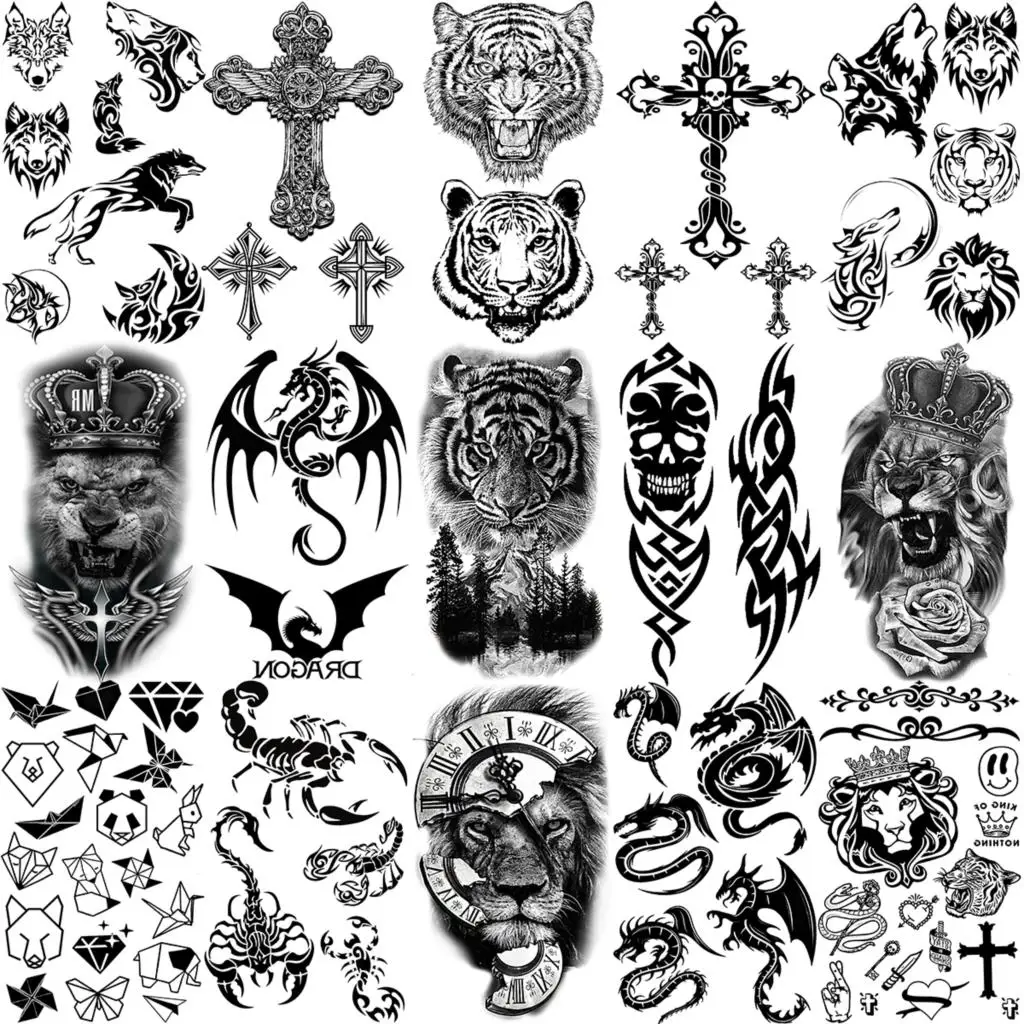 3D Realistic Black Wolf Tiger Lion Temporary Tattoos For Women Adult Men Dragon Scorpion Cross Fake Tattoo Small Transfer Tatoo | Красота и
