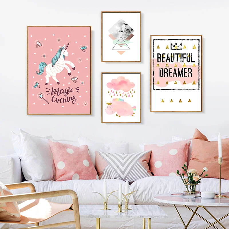 

Canvas Painting Nordic Decor Abstract Pink Background Animal Poster And Print Wall Art Picture For Living Room Home Decoration