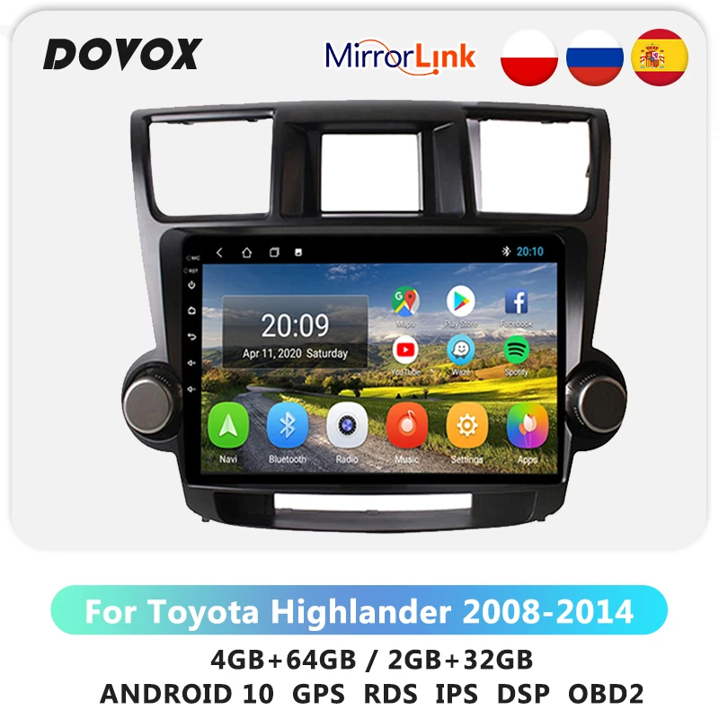 Автомагнитола на Android для Toyota Highlander 2008 2009-2014 мультимедийный видеоплеер с