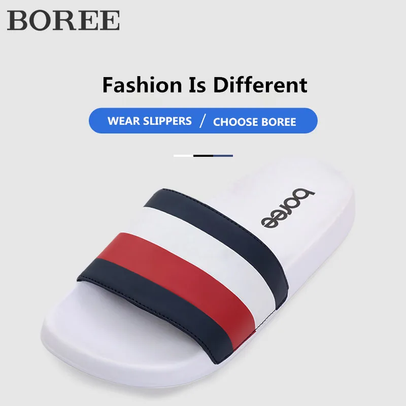 

Boree Summer Slippers Casual Non-slip Soft Slides Eva Beach Slippers Men Shoes Male Stripe Men's Slippers zapatos hombre