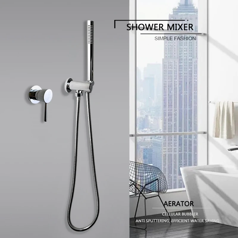 Bathroom Fixture Handheld Shower with Extra Long Hose and Brass Bracket Holder Wall Polished Hand Faucet Set Shine Chrome