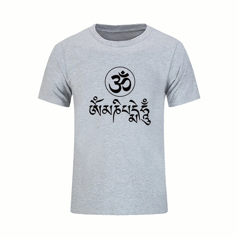 

JN BUDDHISM OM MANI PADME HUM T Shirt Ethnic Style Men Tibetan Buddhism Thangka Six Words Ring T-shirt Tops Tees Brand Clothes
