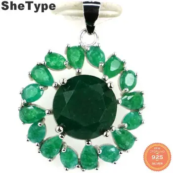 

29x22mm Gorgeous 3.3g Created Flower Shape Real Green Emerald Golden Citrine 925 Solid Sterling Silver Pendant