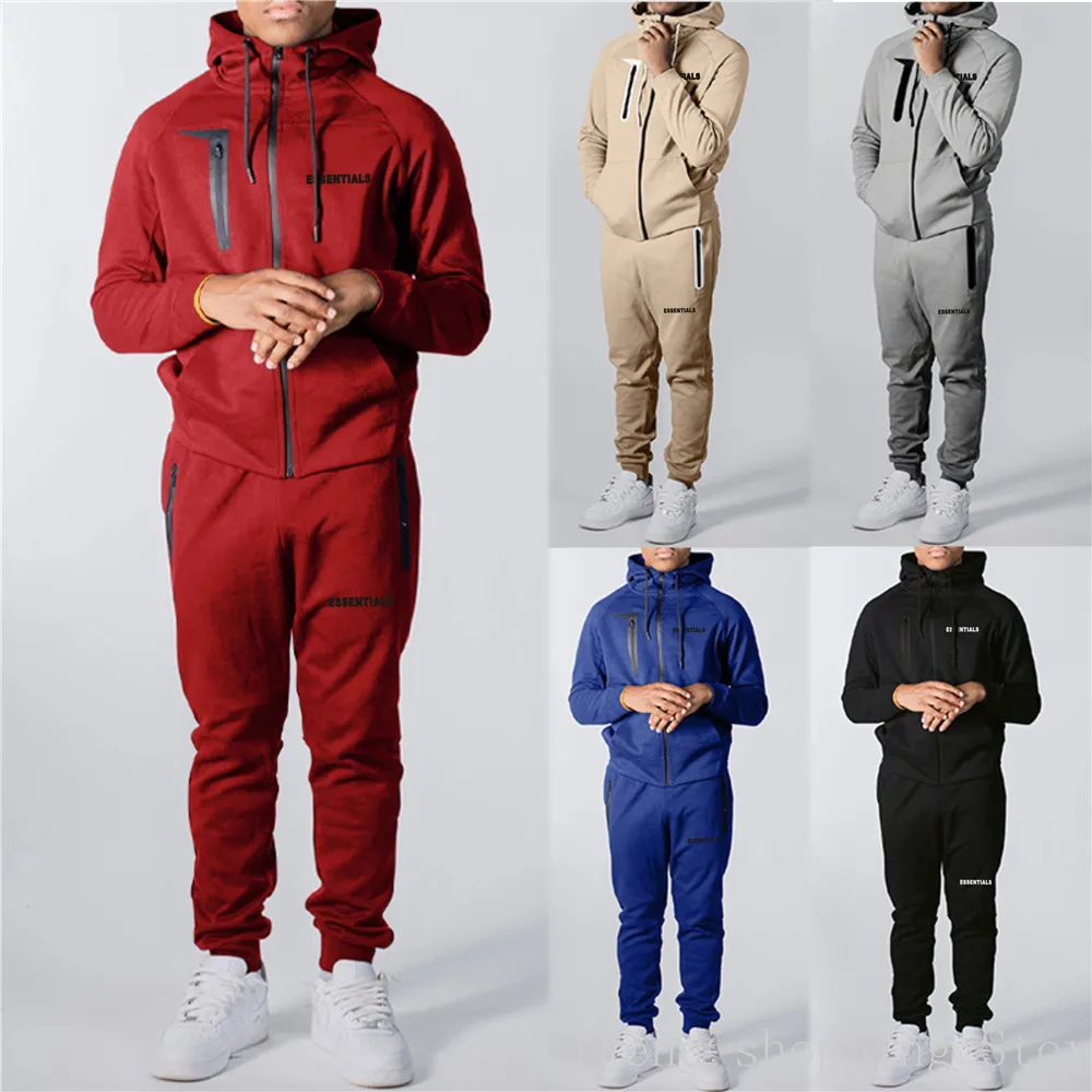 21SS Essentials Hoodie Set Men's Women's Fashion Sweatshirt 2piece Set Essentials Casual Sweatpants Hip Hop Jogging Sports Set mens 2 piece set