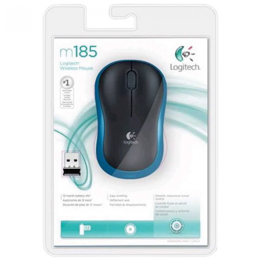 Мышь беспроводная Logitech M185 Blue(синяя, оптическая, 1000dpi, 2.4 GHz/USB-ресивер