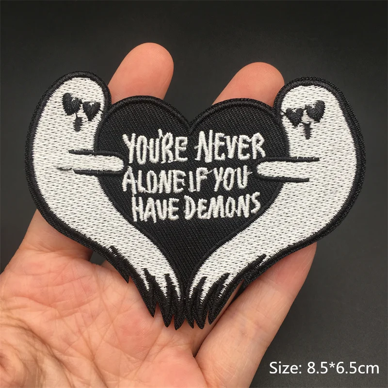 Black and White Ghost Zipper Embroidered Iron-On Punk Patches